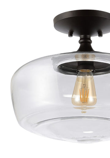 Marfa 14" Glass/Iron Farmhouse Modern LED Flush Mount - JONATHAN Y